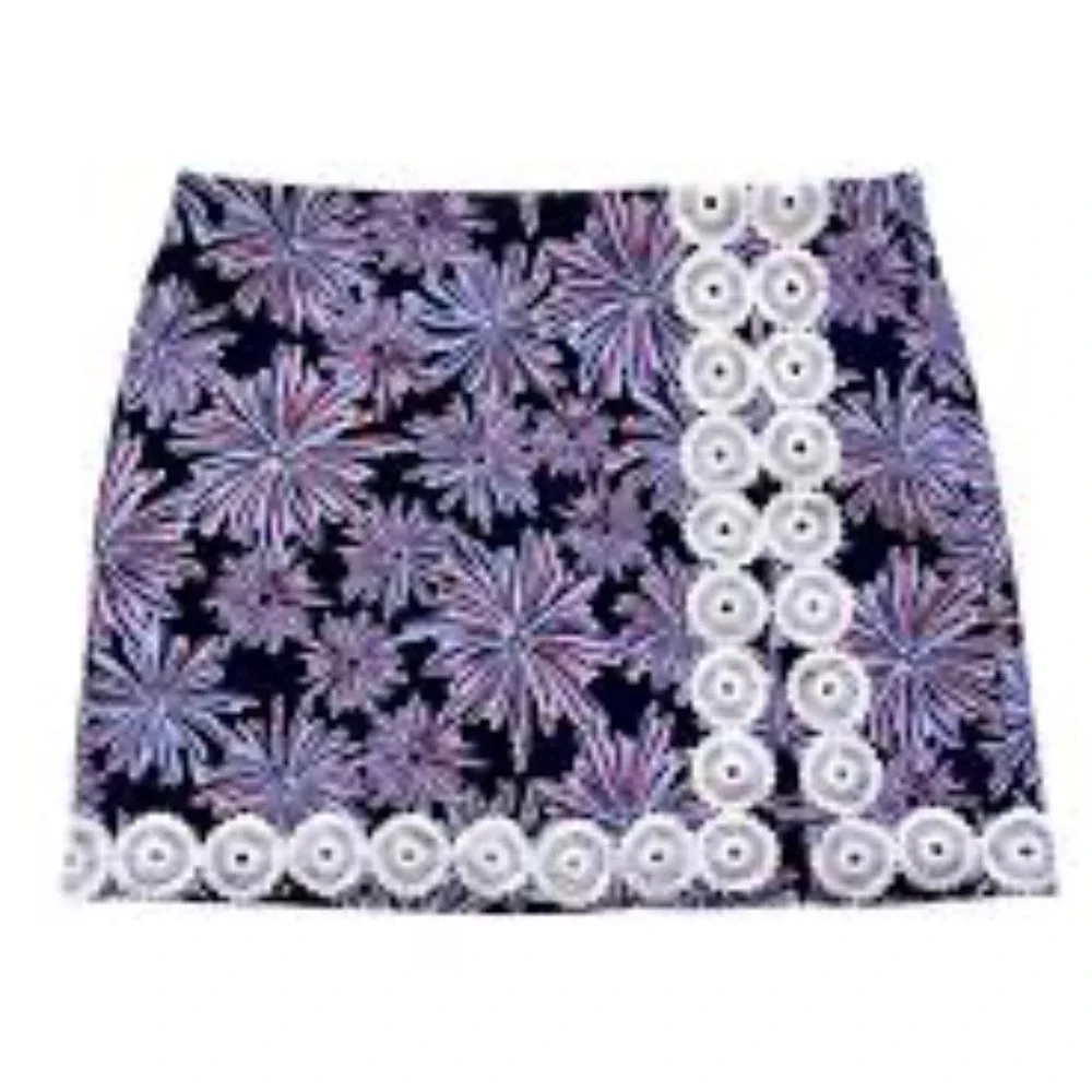 Crown & Ivy Firecracker Floral Skort Navy Red White Lace Trim Mini Skirt - Picture 2 of 10